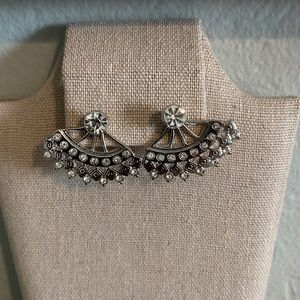 New 2 in 1 silver fan rhinestone Earrings